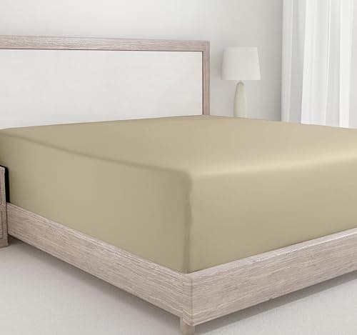 California Design Den Fitted Sheet Queen Deep Pocket Only, 400 Thread Count 100% Cotton, Sateen Weave, No Pop-Off Elastic, Soft, Durable 1 Pc Queen Fitted Sheet Cotton - Beige (Golden Tone)