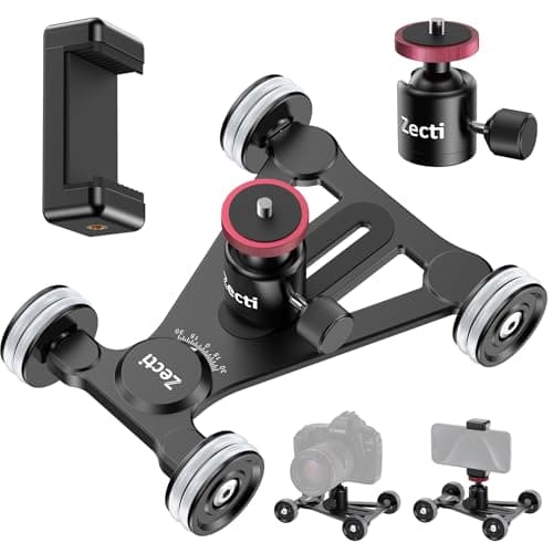 Camera Slider Dolly with Ball Head & Phone Clamp, 360° Panorama Silent Movement Camera Dolly Car Compatible with DSLR, Camcorder, Gopro, iPhone, Smartphone