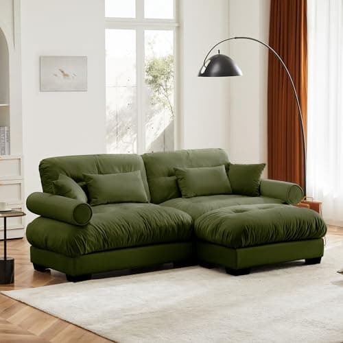94" Modular Sectional Sofa,Velvet Upholstered Couches for Living Room,3 Seater Green Sofa Couch with Movable Ottoman,Big Comfy Loveseat Sofa with Deep Seats for Living Room,Apartment,Bedroom 8