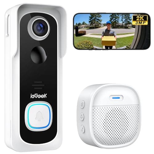 ieGeek Doorbell Camera Wireless No Subscription, 2K 3MP HD View, 2-Way Talk, PIR Motion Detection, Wireless Video Doorbell with Chime, Only Supports 2.4GHz WiFi, Local & Cloud Storage, White
