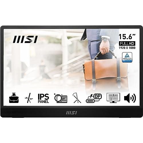 MSI PRO MP161 E2 Portable Monitor 15.6 Inches Full HD – IPS Panel 1920 x 1080, 60Hz, Practical (PC, Laptop, Mobile), Enhanced Speakers, Frame & Stand – Mini-HDMI 2.0b, 2 x USB Type-C