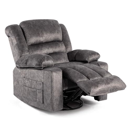 HOMYEDAMIC Recliner Chair Rocker Modern Ergonomic Lounge 360 Degree Swivel Single Sofa Seat Living Room Lounge Recliners (360 Swivel, Dark Gray A - Flannel) 7