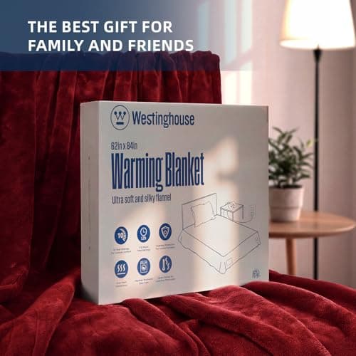 Westinghouse Heated Blanket Twin Size, Electric Heating Blanket with 10 Heating Levels, 1-12 Hours Auto Shut Off, Fast Heating Warming Blanket, Machine Washable (Twin, 62x84 Inches, Wine Red) 6