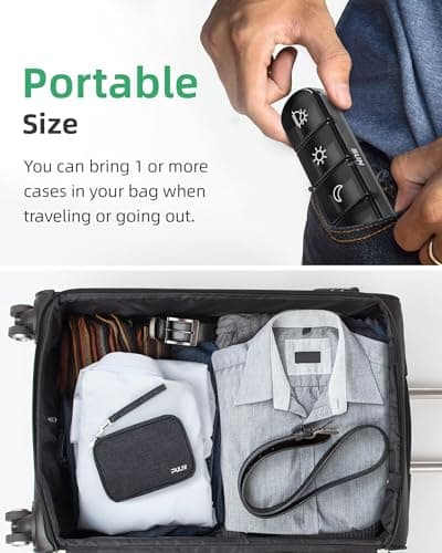 PULIV Weekly Pill Organizer 4 Times a Day with a Business Stylish Bag, Portable Pill Box 7 Day with 28 Compartments for Men, Removable Pill Sorters to Store Vitamin, Medication, Fish Oil, Supplements 7