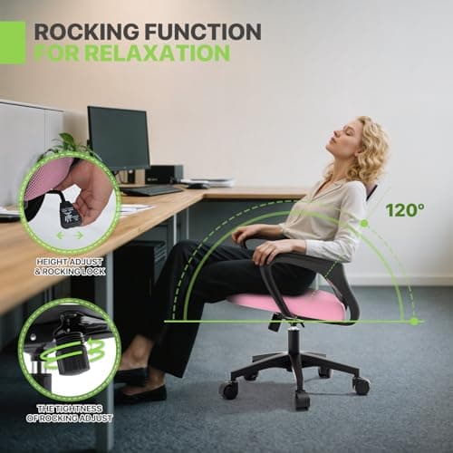 Magshion Office Chair, Ergonomic Mid-Back Mesh Desk Chair, Rolling Computer Chair with Lumbar Support & Comfy Armrests for for Gaming, Work, Study, 300 Lbs Capacity, Pink 7