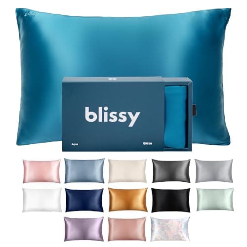 Blissy Silk Pillowcase - 100% Pure Mulberry Silk - 22 Momme 6A High-Grade Fibers - Silk Pillow Cover for Hair & Skin - Regular, Queen & King (Aqua, Standard)