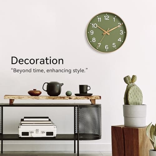 cicininc Wall Clock Green-Silent Wall Clocks Battery Operated 8 Inch-Modern Non Ticking Analog Clock Decorative for Kitchen Office Bathroom Bedroom(Gold) 7