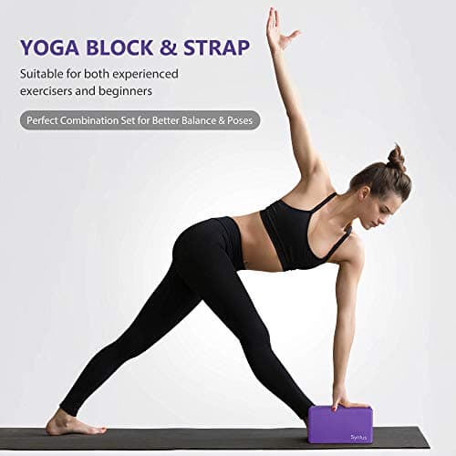 Syntus Yoga Block and Strap Set, 2 EVA Foam Soft Non-Slip Blocks 9×6×4 inches, 8FT Metal D-Ring Strap for Yoga, General Fitness, Pilates, Stretching and Toning 6