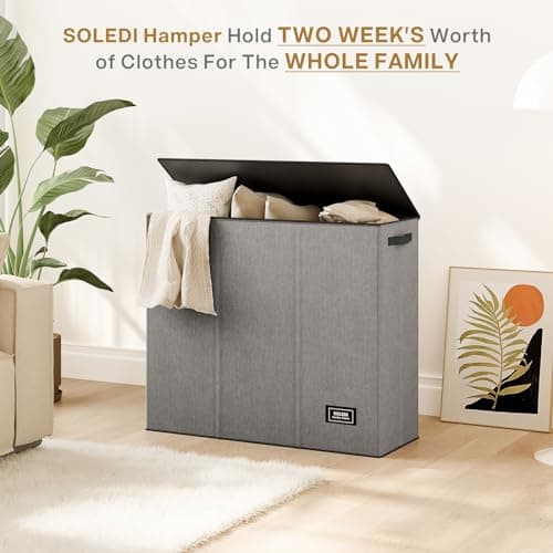 SOLEDI 180L Laundry Hamper 3 Section, Extra Large Laundry Hamper with Lid, Dirty Clothes Hamper with Sturdy Handle, Large Laundry Basket Organizer for Laundry Room, Bedroom, Hampers for Laundry 9