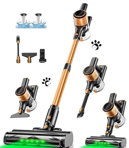 Cordless Vacuum Cleaner, 40Kpa 8 in 1 Powerful Suction Lightweight Stick Vacuum Cleaner for Home, LED Display, 3 Suction Modes, 45Mins Detachable Battery Vacuum for Hard Floor Carpet Pet Hairs