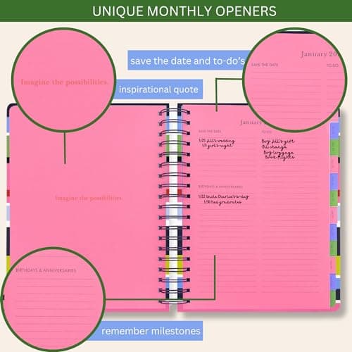 Kate Spade New York Daily Planner 2024-2025, Large August 2024 - December 2025, Hardcover Spiral Planner, Weekly with Monthly Calendar, Stickers, & Pockets, Sunny Day Stripe 6