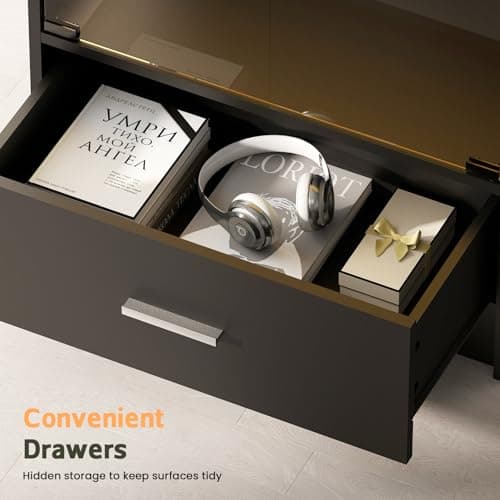 Lamtor Display Cabinet with Glass Doors - 67" Curio Cabinet with RGB LED Lights and Drawer for Collectibles, 4 Tier Glass Display Case for Living Room, Office, Black(Narrow) 8