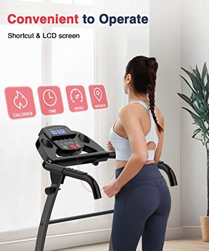 Redliro Electric Treadmill Foldable Exercise Walking Machince for Apartment Home/Office Jogging Compact Folding Easy Assembly 12 Preset Program 2 Wheels LCD Display Black 5