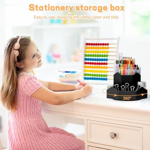 Pencil Pen Holder for Desk,9 Slots 360 Degree Rotating Desk Organizers,Desktop Storage Stationery Supplies Organizer, Cute Pencil Cup Pot For Office, School, Home(Black) 7