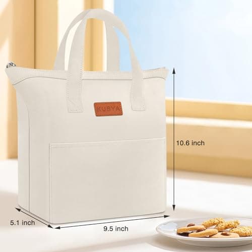KUBYA Lunch Box for Women, Lunch Bag for Women Men Adult Simple Reusable Lunchbox Insulated Lunchbag Large Capacity Lunch Boxes Cute Cooler, with Food Storage Bags for Work, Office or Picnic (Beige) 7