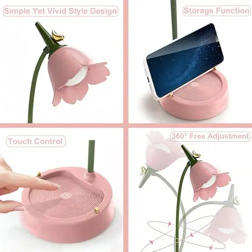 magical JD LED Desk Lamp Cordless Table Light Adjustable Gooseneck Dimmable Touch Rechargeable Battery Eye-Caring Night Light for Kids,Mini Cute Lamp for College Dorm Bedroom Reading 5