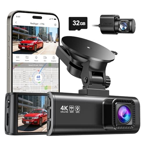 REDTIGER 4K Dash Cam Front Rear, Loop Recording, 32GB Card Included, Smart WiFi APP Control, 3.18" Screen, Dash Camera for Cars with GPS, WDR Night Vision, 24H Parking Monitor, Emergency Recording
