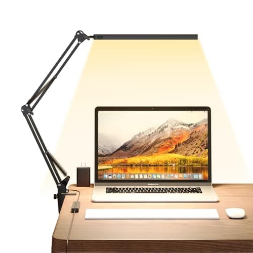 Upgrade Swing Arm LED Desk Lamp with Clamp, 80 LED Beads, 5 Color Modes & 11 Brightness Levels, 360° Adjustable Arm, Eye-Caring Light CRI95, Timer & Memory Function, for Office, Study, Crafting