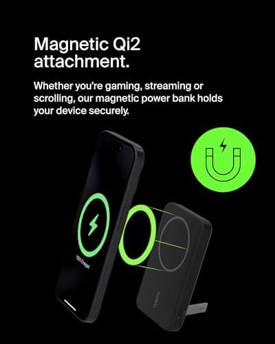 Belkin Portable Charger, Wireless Power Bank 15W 5000mAh w/ Qi2, MagSafe Charger + Built-in Pop-up Kickstand - iPhone 17, Air, Pro, Pro Max, AirPods, Apple Watch, Google Pixel 10, etc. - Black 9