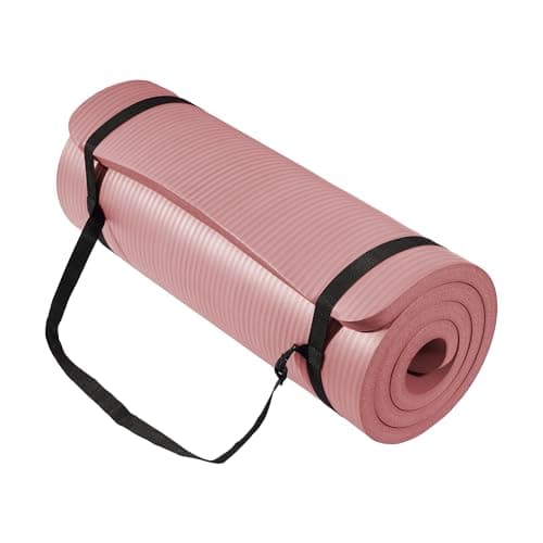 Yoga Mat 1-Inch Extra Thick High-Density Exercise Mat with Non-Slip Surface & Carry Strap for Men & Women Tear-Resistant Pilates Workout Mat for Home Gym, Floor Fitness, Pale Pinkish