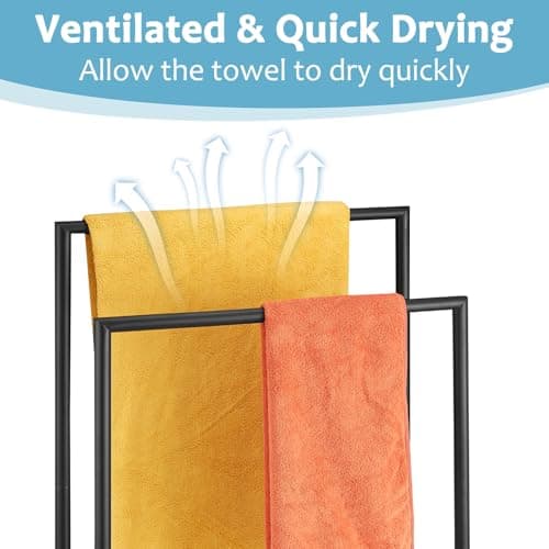 Free Standing Towel Rack, 2 Tier Towel Racks for Bathroom with Storage Shelves, Modern Outdoor Standing Towel Drying Rack for Poolside, Black Blanket Rack Holder, DECLUTTR 7