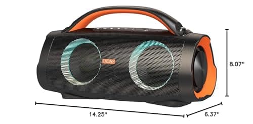 DOSS Extreme Boom Pro Bluetooth Speaker with 100W Stereo Sound, Rich Bass, IPX6 Waterproof, 20H Playtime, Power Bank, Mixed Color Light, Portable for Outdoor, Camping, Beach - Orange 8