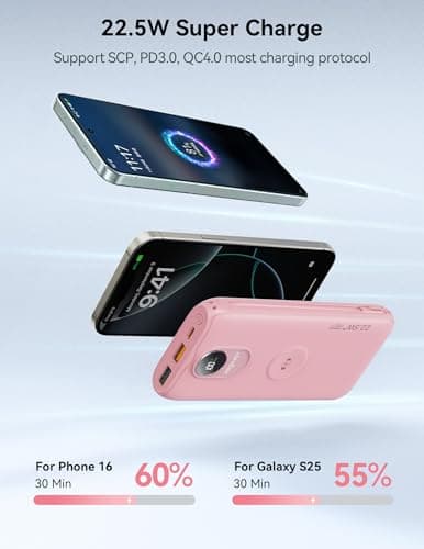 Portable Charger, 10000mAh 22.5W Fast Charging Power Bank with Built in Cable & Wall Plug, Travel Essential Battery Pack with LED Display, External Charger for iPhone 17/16, iWatch 11/10/9/8/Ultra/SE 3