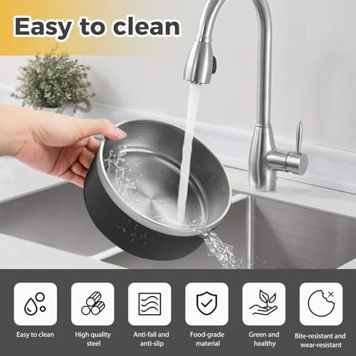 LIHOOOOM Stainless Steel Dog Bowl, Metal Water and Food Dish for Large Dogs, Insulated Non-Slip Pet Bowl, Easy Clean, 64oz, Black 5