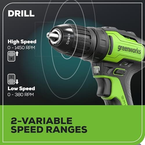 Greenworks 24V Brushless Cordless Drill Impact Driver Combo kit, 1/2”Drill & 1/4”Hex Impact Driver Power Tool Kit, Included 2 Batteries, 1 Charger, 8 pcs Bit Set & Bag, Green 7