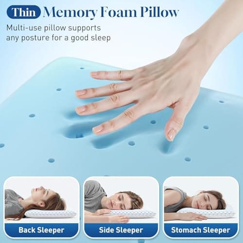 CloudBliss 2.75” Ultra Thin Pillows for Side | Back | Stomach Sleepers, Memory Foam Flat Pillow, Low Profile Sleeper Pillows with Double Sided Comfortable Breathable Pillow Cover, Standard 5