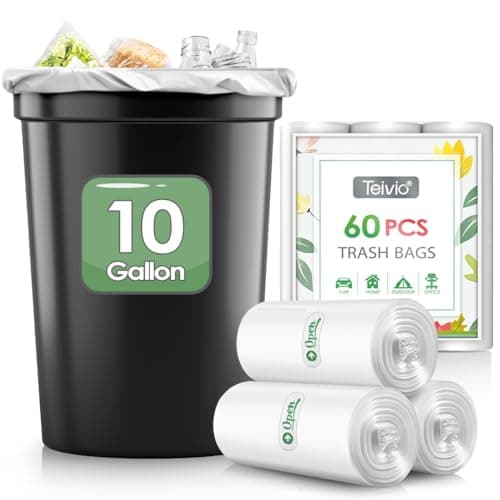 10 Gallon 60 Counts Strong Trash Bags Garbage Bags by Teivio, Bathroom Trash Can Bin Liners, Plastic Bags for home office kitchen, Clear