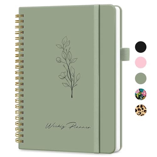 Undated Weekly Planner, Weekly To Do List Notebook with Goal & Habit Tracker Organizer, A5 Weekly Planner Notebook with Spiral Binding, 6.1" x 8.2" - Green