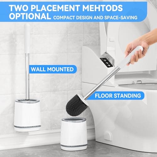 TRENTI Toilet Brush, Toilet Brush and Holder Set, Bristles Toilet Bowl Brush Head with Ventilated Holder, Wall Mounted Compact Toilet Brush Set for Bathroom Deep Cleaning (1, White) 5