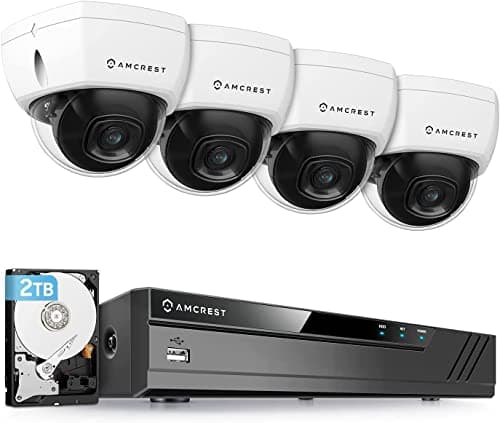 Amcrest 4K 8CH Security Camera System w/ 4K (8MP) NVR, (4) x 8-Megapixel IP67 Weatherproof Metal Dome POE IP Cameras (3840x2160),Pre-Installed 2TB Hard Drive, NV4108E-HS-IP8M-2493EW4-2TB (White)