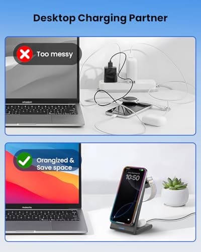 3 in 1 Wireless Charging Station, Foldable Magnetic Wireless Charger Stand for Multiple Devices, Wireless Charger for iPhone 16/15/14/13/12, Apple Watch 9/8/7/6/SE/5/4/3/2, AirPods 3/2/Pro 7