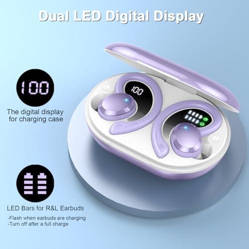 Wireless Earbuds Bluetooth Headphone Sport, Bluetooth 5.3 Earbud 3D HiFi Stereo Over Ear Buds, 48Hrs Earhooks Earphone with Noise Cancelling Mic, IP7 Waterproof Headset for Workout/Running/Gym, Purple 5