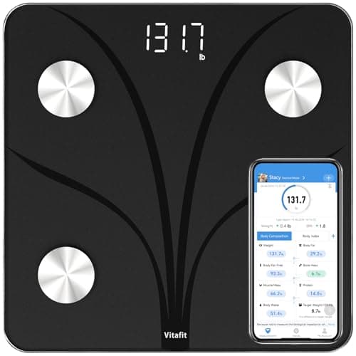 Vitafit Smart Bathroom Scale for Body Weight, Weight Scale Professional Factory Since 2001, App Sync 13 Body Composition Analyzer BMI, Body Fat and Muscle, 400lb, LED, Black