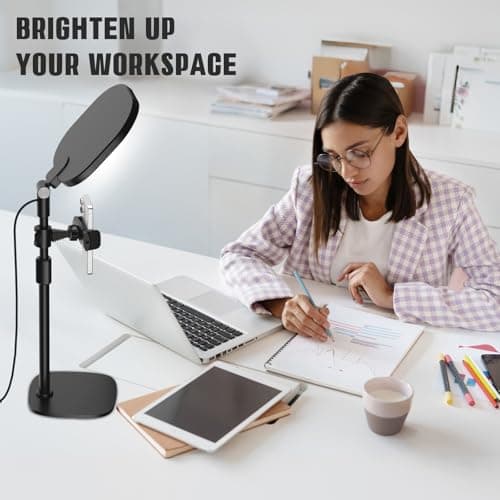 Desk Ring Light with Stand and Phone Holder, 3000K-6500K Adjustable Computer Ringlight, Video Conference Light for Zoom Meeting, Video Calls, Webcam, Desktop Light for Video Recording, CRI 97.8 9
