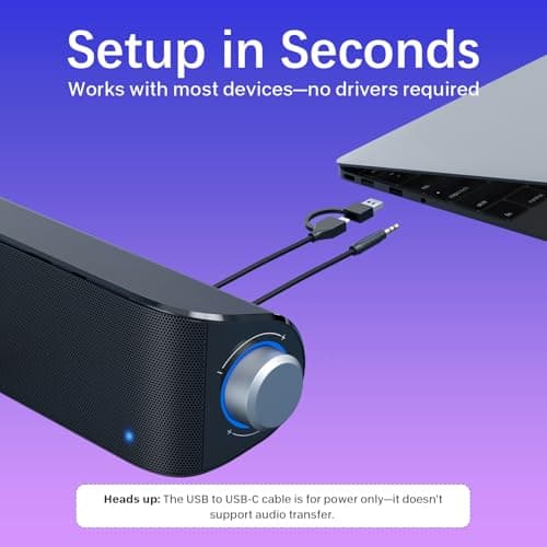 Nylavee Computer Speakers, Hi-Fi Stereo Computer Sound Bar with Bluetooth & 3.5mm Aux, USB/USB-C Powered for Desktop PC, Laptop & Monitor, Built-in Mic and Headphone Jack 6