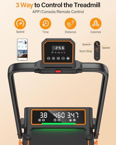 Treadmill Walking Pad with 15% Incline/Handle Bar/2 LED Display, 3.5HP Portable Treadmills for Home Small, Foldable Walking Pad Treadmill 350+lb Capacity, Smart App, 4 Adjustable Incline, RGB Light 6