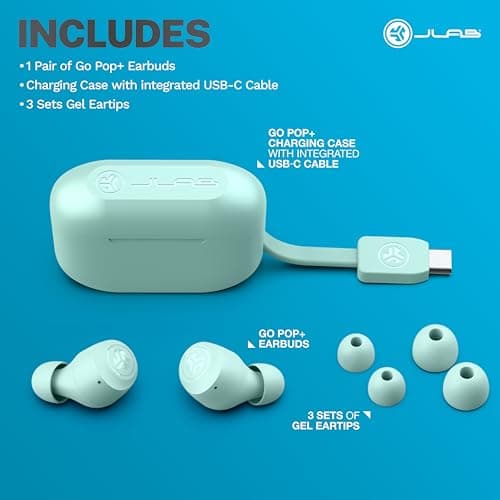JLab Go Air Pop+ True Wireless Earbuds, in Ear Headphones, Bluetooth Earphones, 35H Playtime Ear Buds, Bluetooth Earbuds with Microphone, USB-C Charging Case, Dual Connect, EQ3 Sound, Mint Green 7