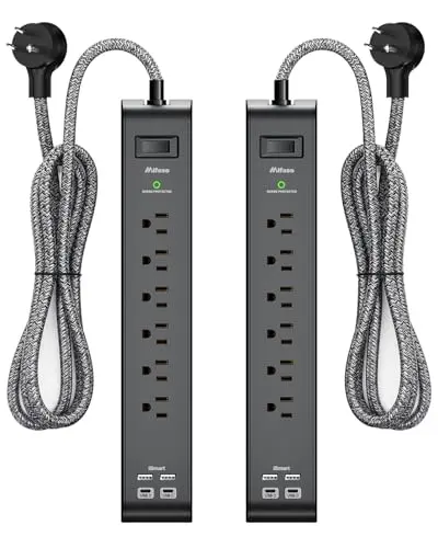 2 Pack Surge Protector Power Strip with 6 Outlets 4 USB Ports 5-Foot Long Heavy-Duty Braided Extension Cords Flat Plug 900 Joules 15A Circuit Breaker Wall Mount for Home Office ETL Listed