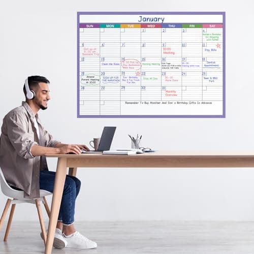 Large Dry Erase Calendar for Wall - 39.9" x 27.7", Extra Large Erasable & Reusable Laminated Calendar, Undated 1 Month Wall Calendar, 10 Round Stickers 7