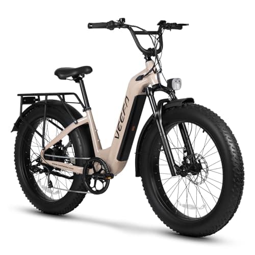 VEEFA L1 Electric Bike for Adults 750W/Peak 1000W Motor 48V 13AH Removable Battery Step-Thru Electric Bicycle 26" x 4.0" Fat Tire Mountain Ebike 28MPH E Bike 7-Speed UL 2849 Certified Pink