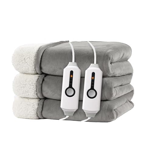 RALYSUN Electric Heated Blanket Queen Size 84"x90" - Dual-Sided with Microplush & Sherpa Fabric, 4 Heat Settings & 10 Hours Auto Off, Machine Washable - Light Gray