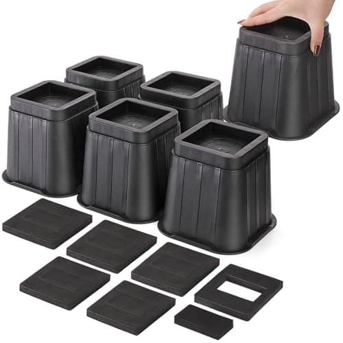 Coloch 6 Pack 5 Inch Bed Furniture Risers, Black Heavy Duty Furniture Frame Lift Square Bed Leg Elevator for Bed, Couch, Desk, Chair, Sofa, Table, Support up to 3000 Lbs