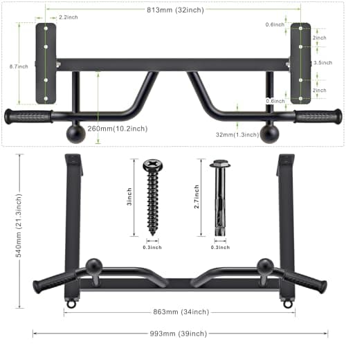 Kipika 32" Ceiling Mounted Pull Up Bar - Heavy Duty, Highly Adjustable, Multifunctional Chin Up Bar - Home Gym System with Punching Bag Hanger and Resistance Bands Training (Ceiling Mounted Pull Up Bar with Ball) 6