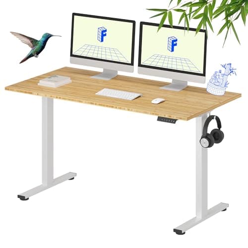 FLEXISPOT EN1 Bamboo One-Piece Standing Desk, 55 x 28 Inches Ergonomic Desk for Home Office and Gaming (White Frame + Bamboo Top, 2 Packages)