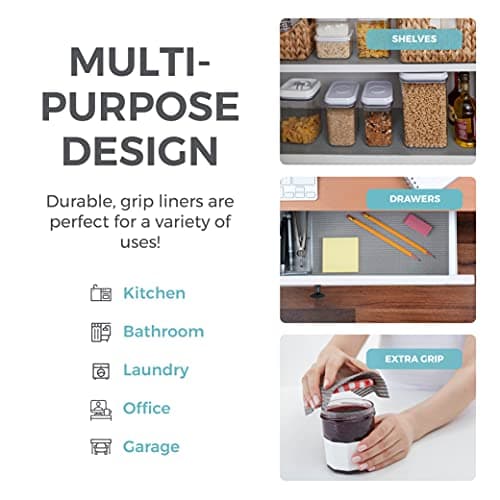 HOME GENIE Shelf Drawer and Cabinet Liner, Durable with Strong Grip, 12 in x 20 FT, Non Adhesive Liners Protect Kitchen Cabinets and Cupboard, Pantry, Bathroom Drawers and Shelves, Desks, Soft Gray 7