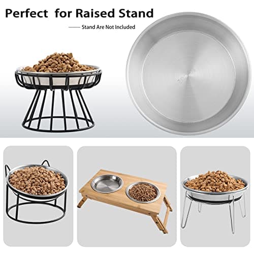 WROSWT Stainless Steel Cat Bowls,Whisker Friendly Shallow Cat Dishes for Food and Water,Non-Slip Silicone Bottom,Heavy Duty,Replacement Kitten Metal Plate for Elevated Stands,2 Pack 5